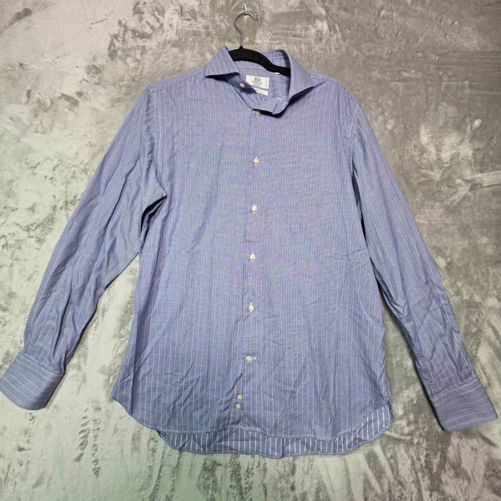 Boggi Milano Mens Tailored Fit Blue Micro Houndstooth Dress Shirt 15.75 40